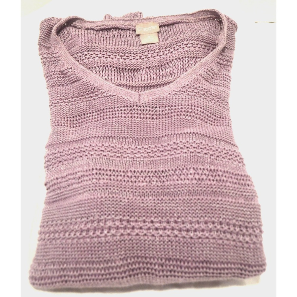 Chicos Womens Size 3 (U.S. 16) Lavender Sweater Fringe Cuff V Neck Loose Knit